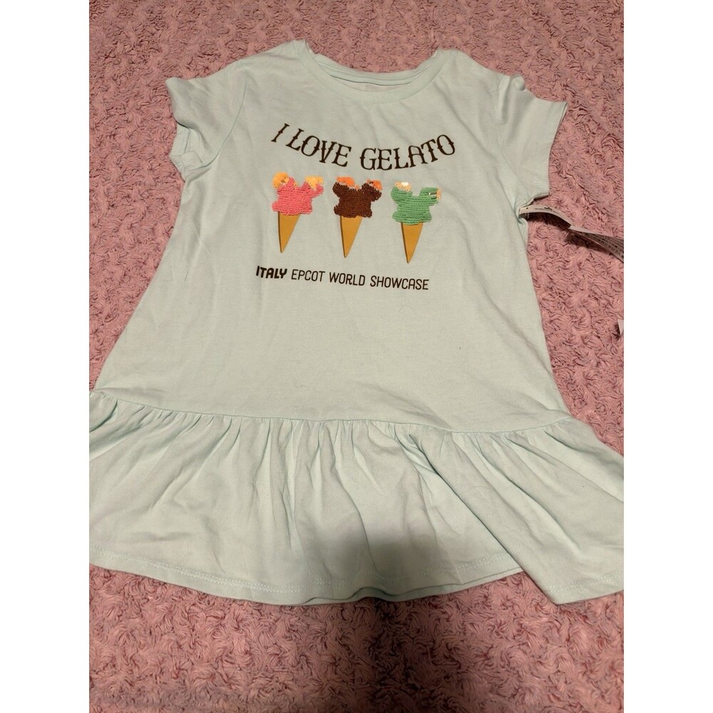 Disney Epcot Italy Sequin Mickey Ice Cream Cone Kids Youth Shirt I Love Gelato